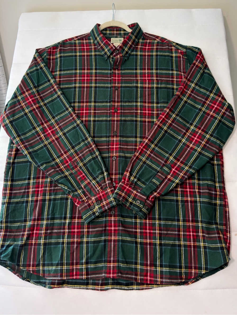 VTG 90 L.L.Bean Men's Green Red Plaid Flannel Button-Down Shirt 100% Cotton 2XLT